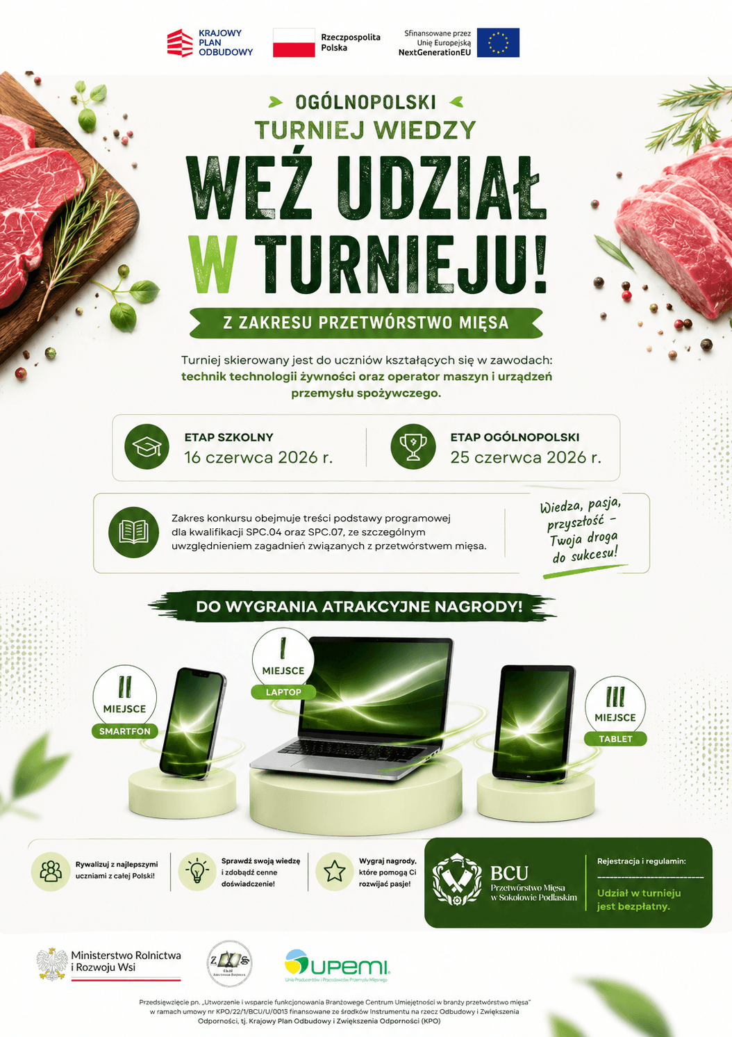 Plakat turnieju wiedzy z zakresu przetwórstwa mięsa